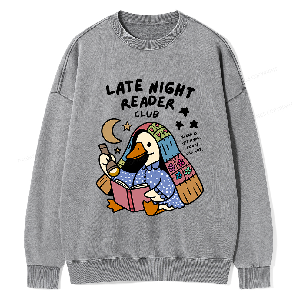 Pagewings Late Night Reader Club Unisex Washed Sweatshirt