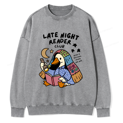 Pagewings Late Night Reader Club Unisex Washed Sweatshirt