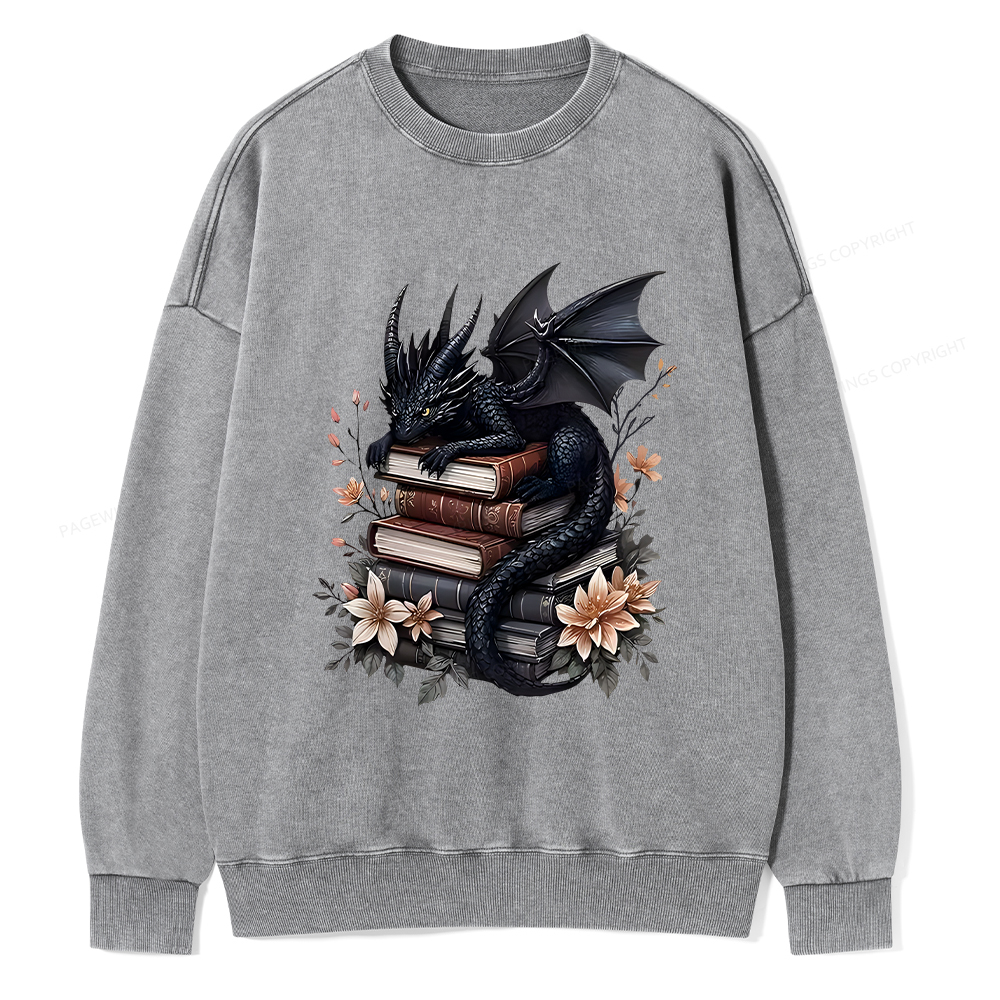 Pagewings Black Dragon Book Unisex Washed Sweatshirt