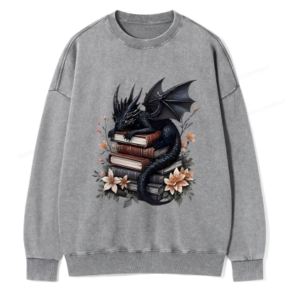 Pagewings Black Dragon Book Unisex Washed Sweatshirt