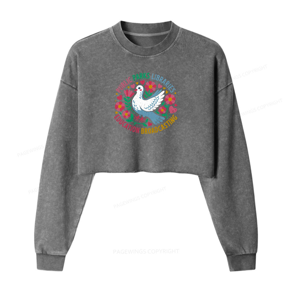 Pagewings Public Parks Libraries Education Broadcasting Women Washed Crop Sweatshirt