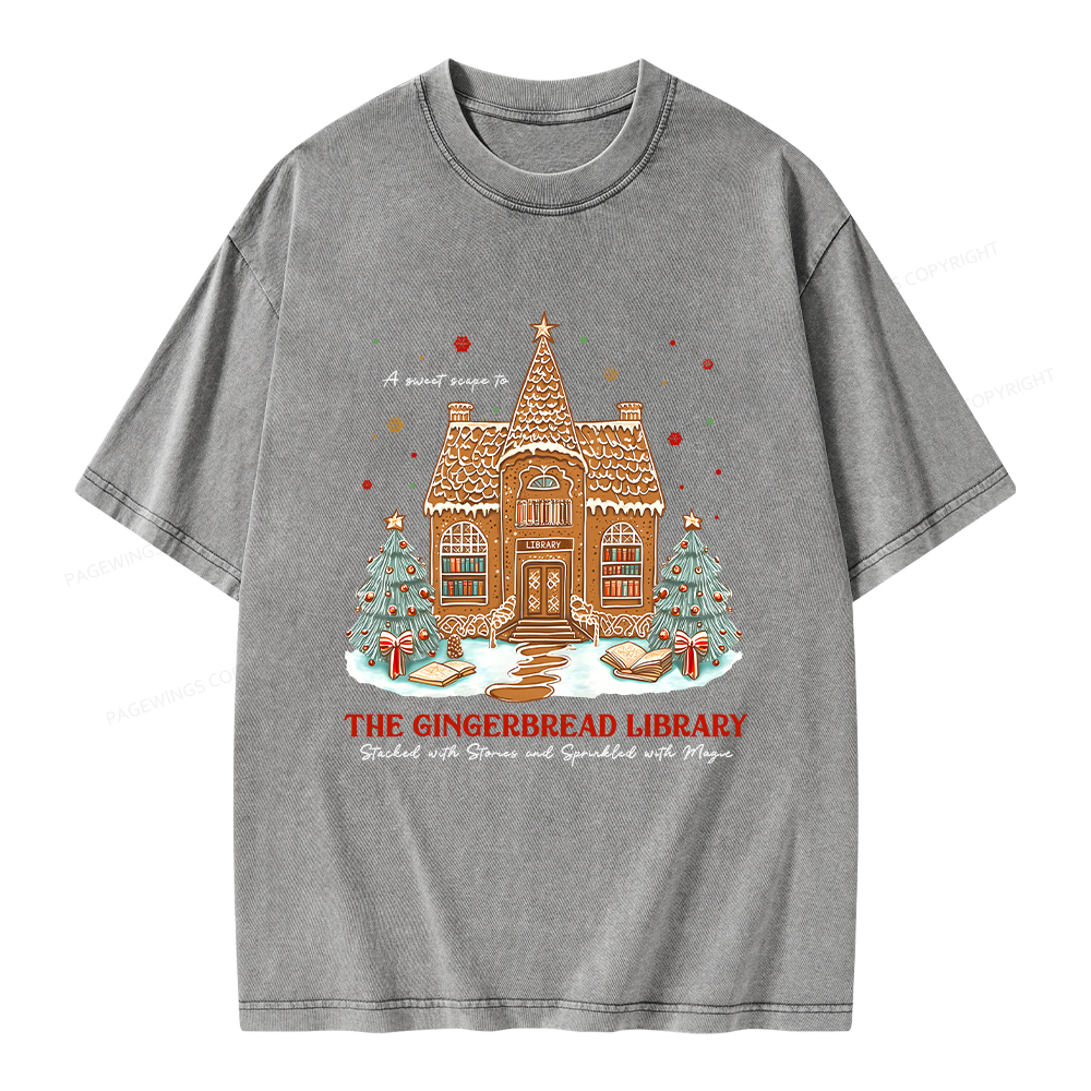 Pagewings Gingerbread Library Unisex Washed T-shirt