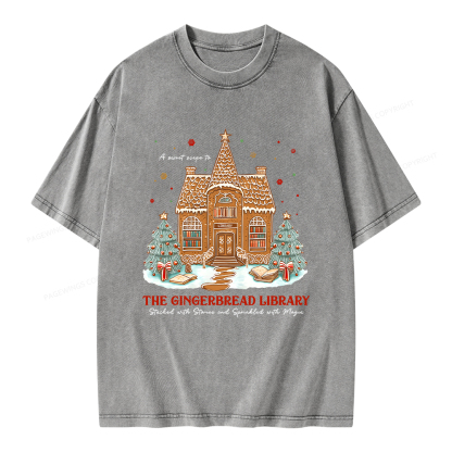 Pagewings Gingerbread Library Unisex Washed T-shirt