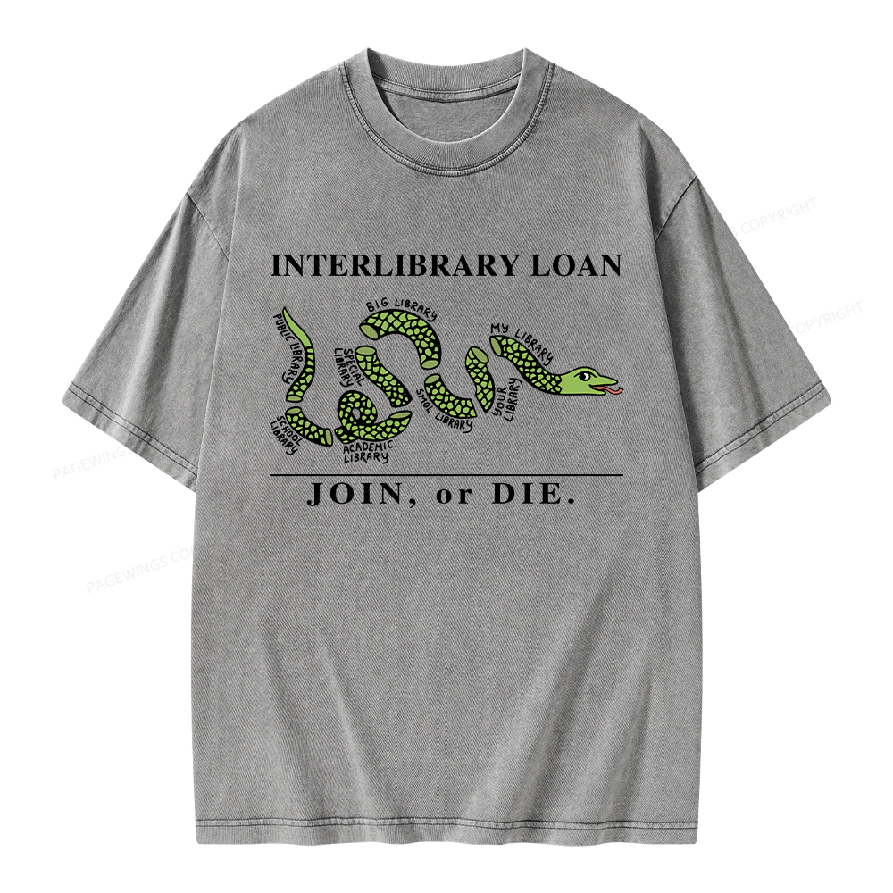 Pagewings Interlibrary Loan Unisex Washed T-shirt