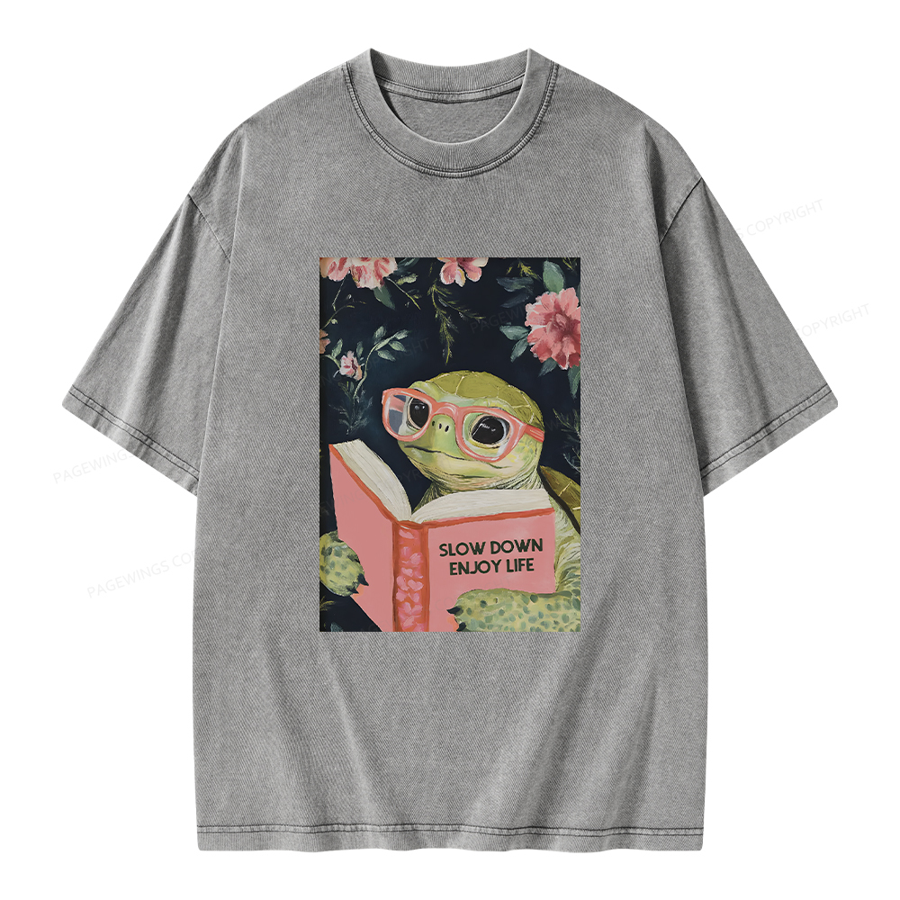 Pagewings Sea Turtle Slow Down Enjoy Life Unisex Washed T-shirt