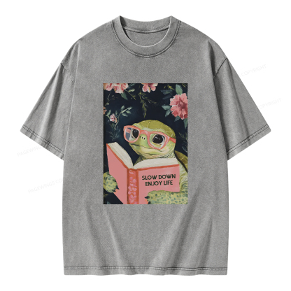 Pagewings Sea Turtle Slow Down Enjoy Life Unisex Washed T-shirt
