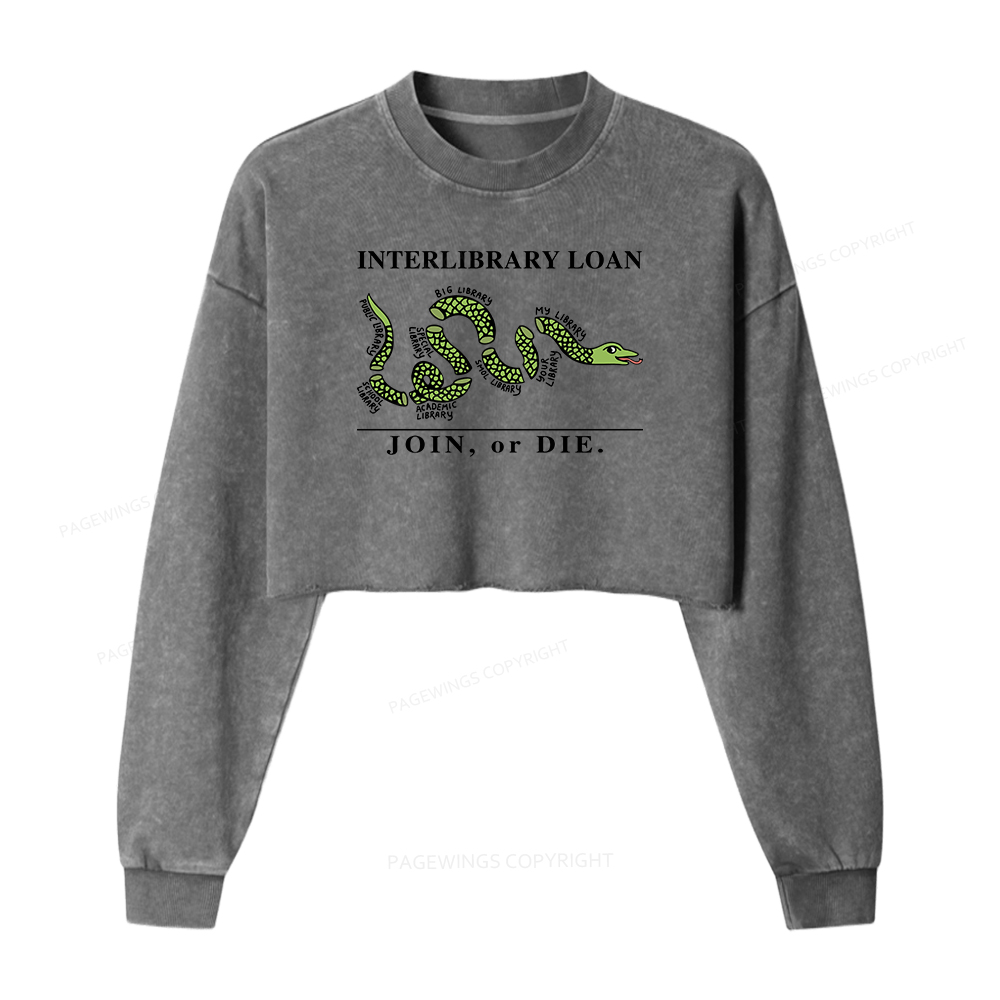 Pagewings Interlibrary Loan Women Washed Crop Sweatshirt