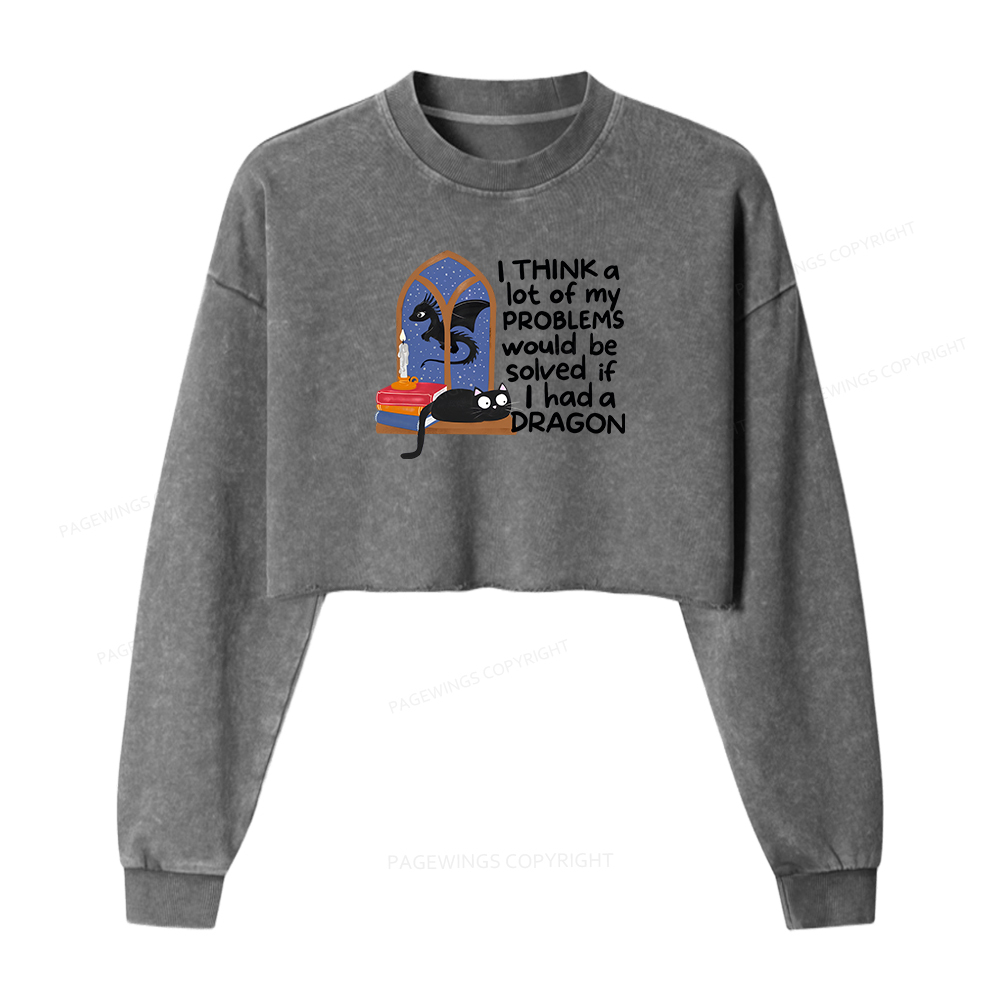 Pagewings If I Had A BookDragon Women Washed Crop Sweatshirt