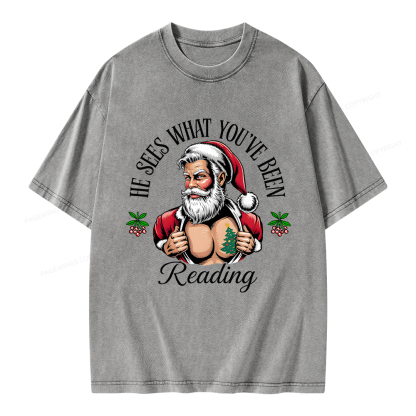 Pagewings He Sees What You've Been Reading Unisex Washed T-shirt