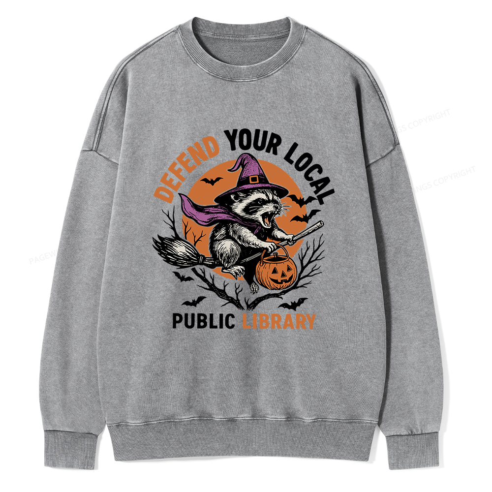 [Pagewings Defend Your Local Public Library Unisex Washed Sweatshirt