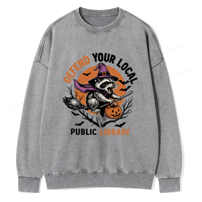 [Pagewings Defend Your Local Public Library Unisex Washed Sweatshirt