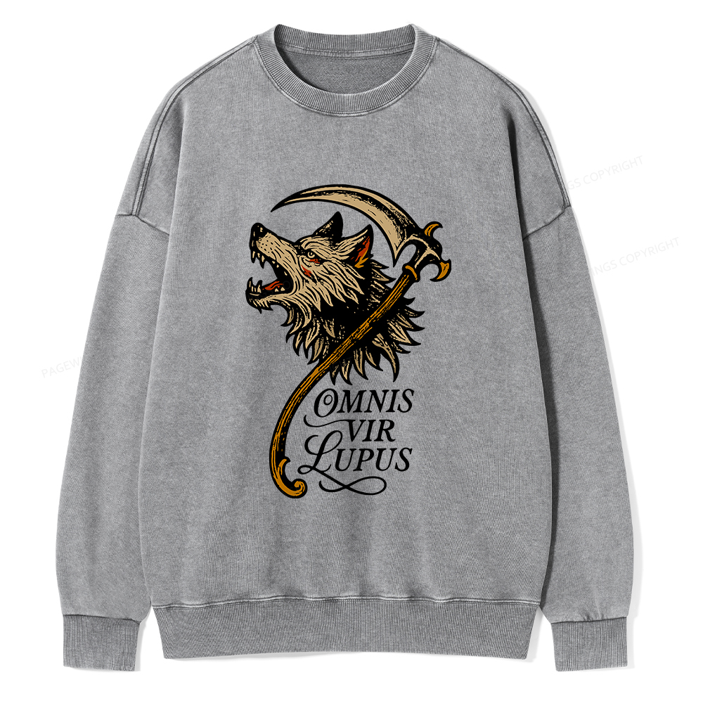 Pagewings Omnis Vir Lupus Unisex Washed Sweatshirt
