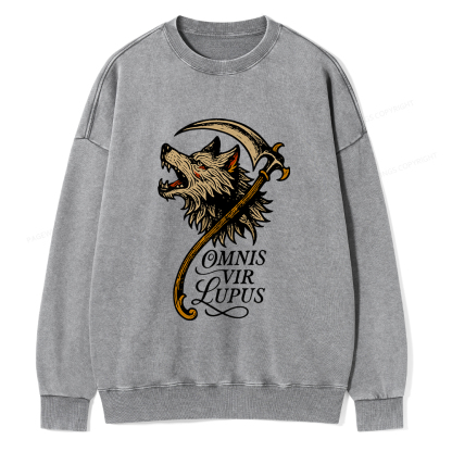 Pagewings Omnis Vir Lupus Unisex Washed Sweatshirt