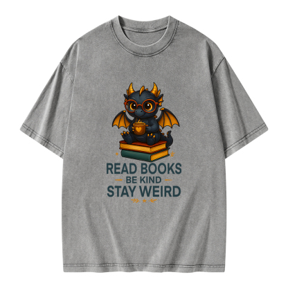 Pagewings Funny Dragon Read Books Be Kind Stay Weird Unisex Washed T-shirt