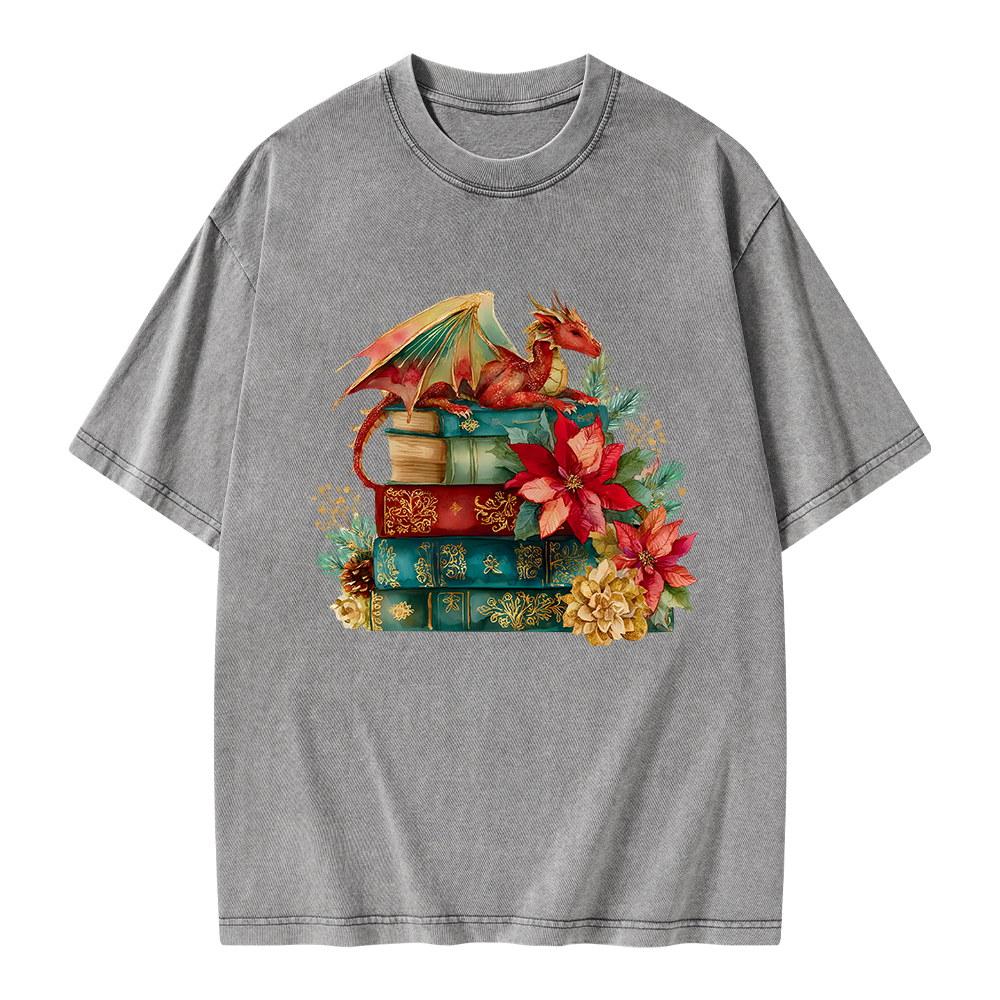 Pagewings Christmas Book Dragon Unisex Washed T-shirt