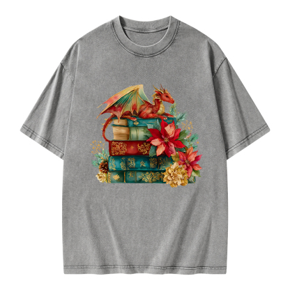 Pagewings Christmas Book Dragon Unisex Washed T-shirt