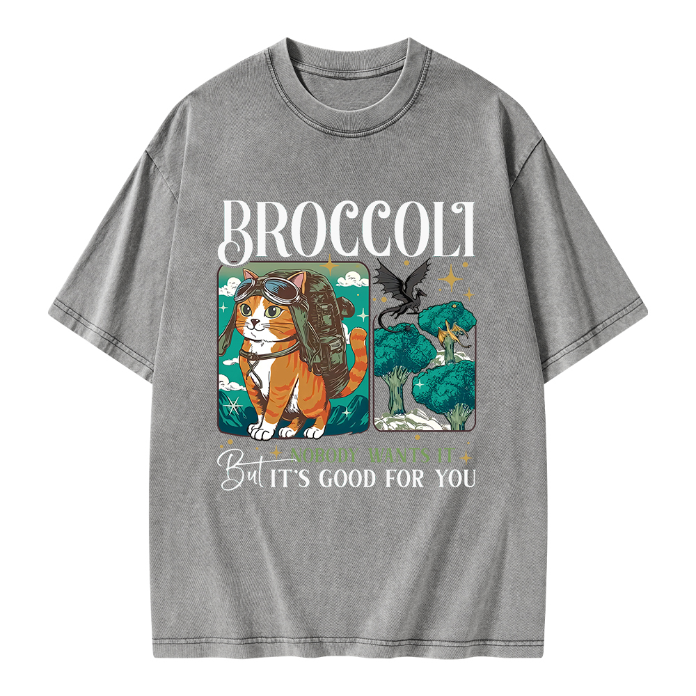 Pagewings Onyx Storm Broccoli Cat Unisex Washed T-shirt