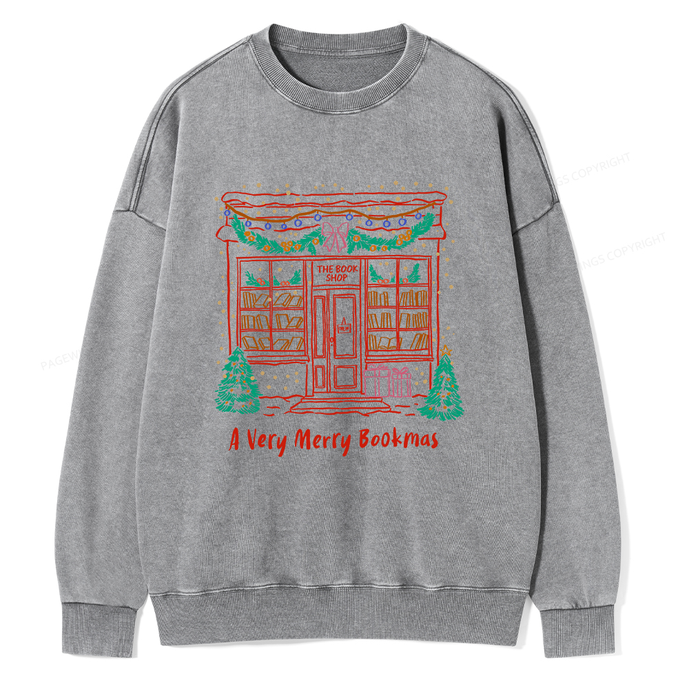 Pagewings Christmas Book Lover Unisex Washed Sweatshirt