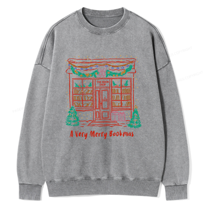 Pagewings Christmas Book Lover Unisex Washed Sweatshirt