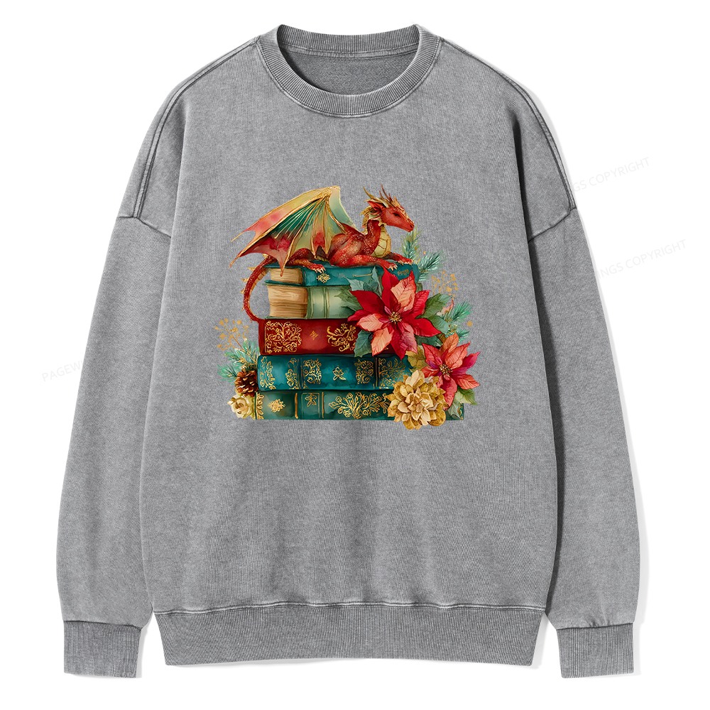 Pagewings Christmas Book Dragon Unisex Washed Sweatshirt