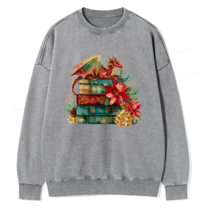 Pagewings Christmas Book Dragon Unisex Washed Sweatshirt
