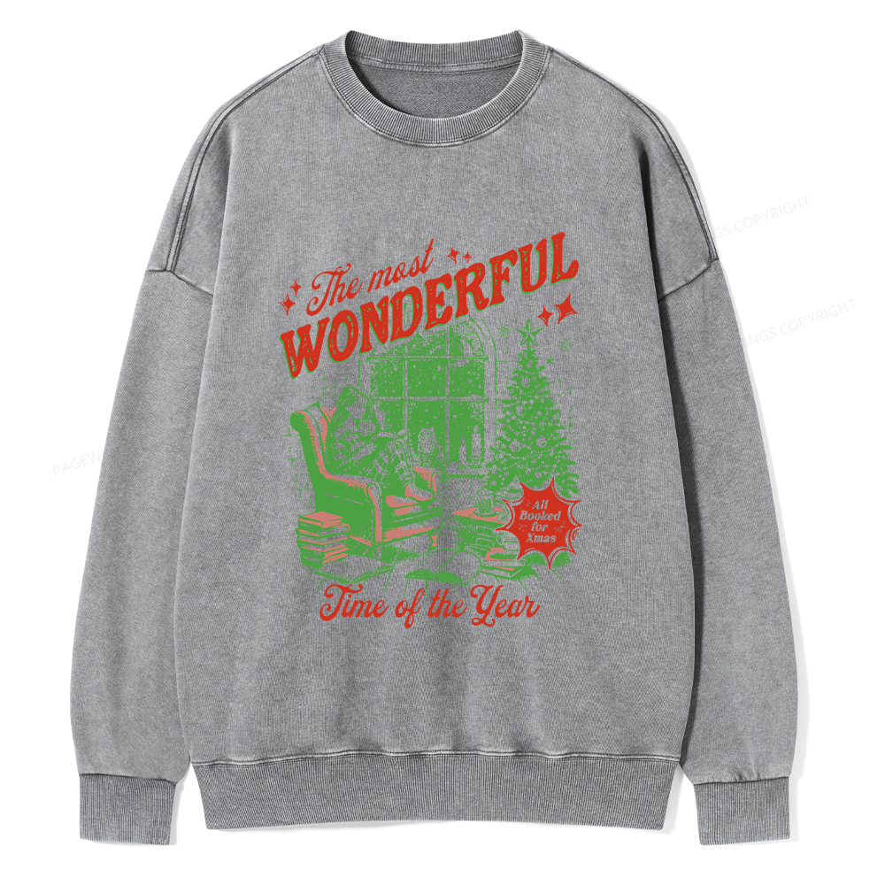 Pagewings All Booked for Christmas Unisex Washed Sweatshirt