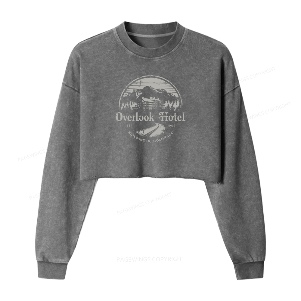 Pagewings Overlook Hotel Women Washed Crop Sweatshirt