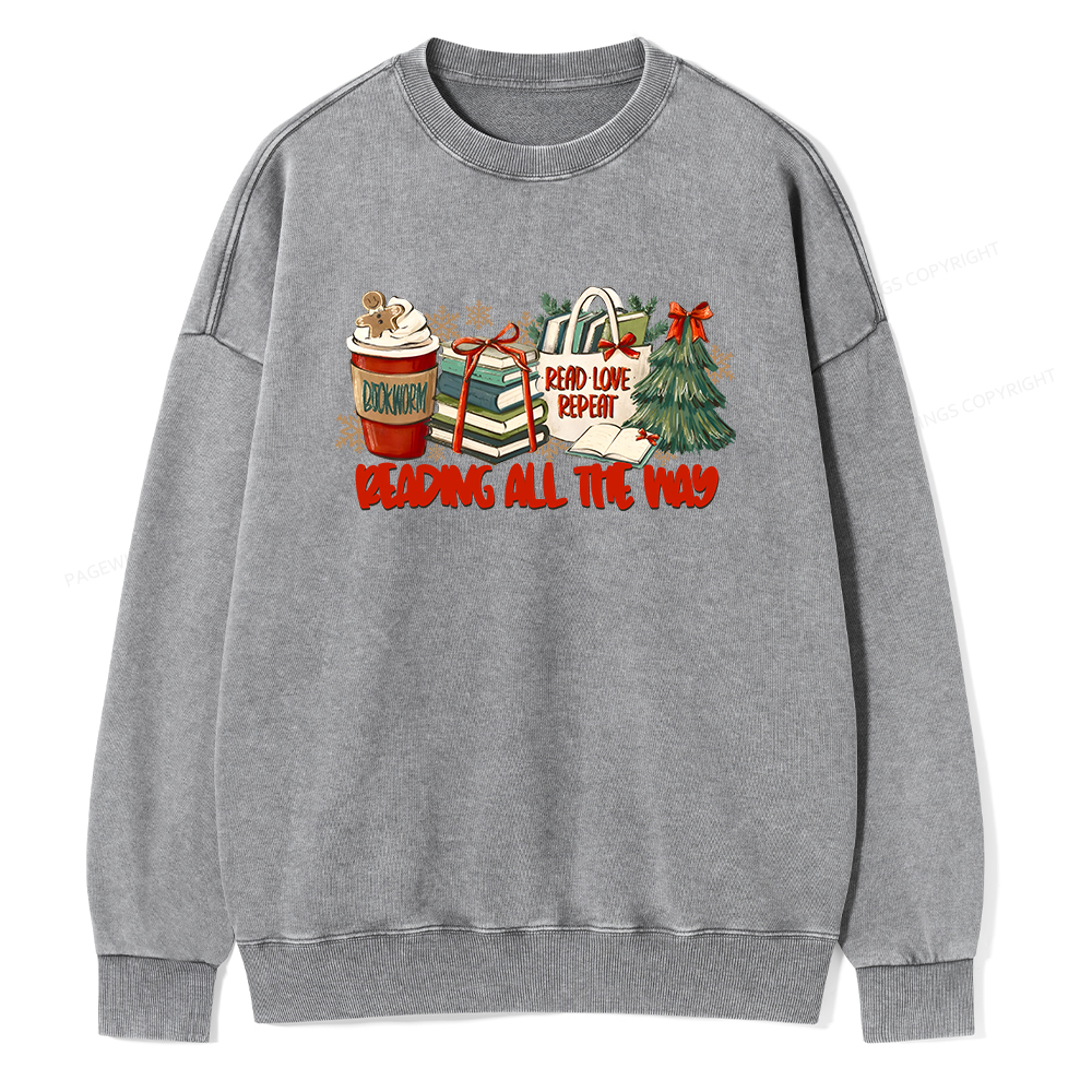 Pagewings Christmas Book Lover  Unisex Washed Sweatshirt