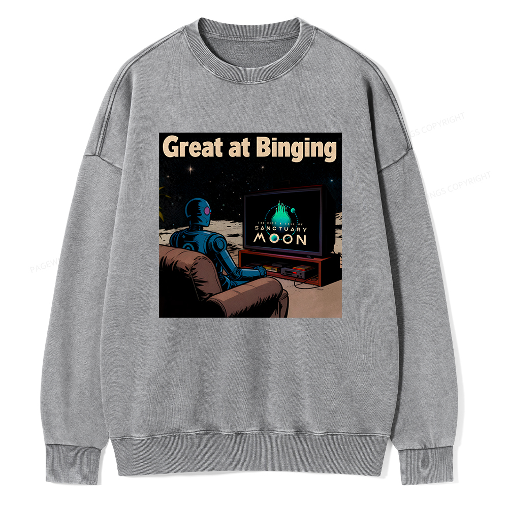 Pagewings Great At Binging Unisex Washed Sweatshirt