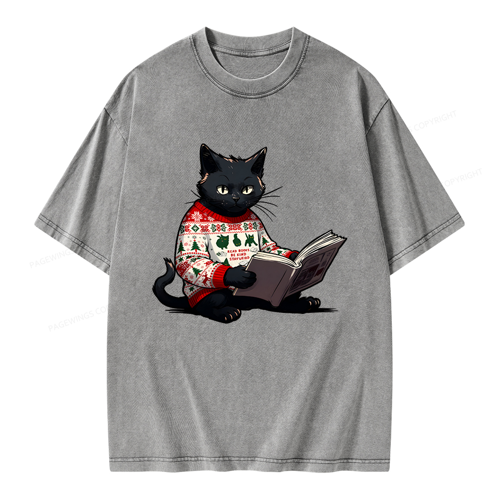 Pagewings Just a Cat Who Loves Reading Unisex Washed T-shirt