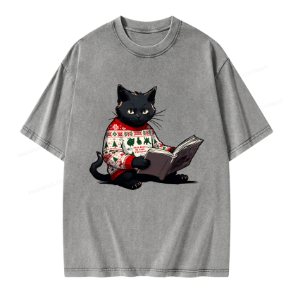 Pagewings Just a Cat Who Loves Reading Unisex Washed T-shirt