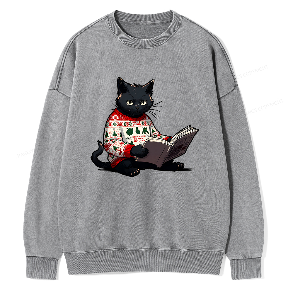 Pagewings Just a Cat Who Loves Reading Unisex Washed Sweatshirt