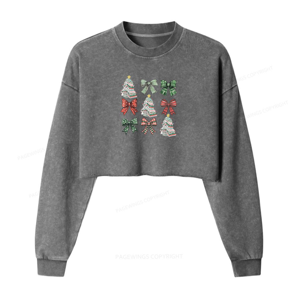 Pagewings Booked for Christmas Women Washed Crop Sweatshirt
