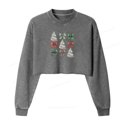 Pagewings Booked for Christmas Women Washed Crop Sweatshirt