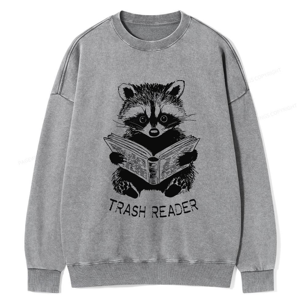 Pagewings Raccoon Reading Trash Reader Unisex Washed Sweatshirt
