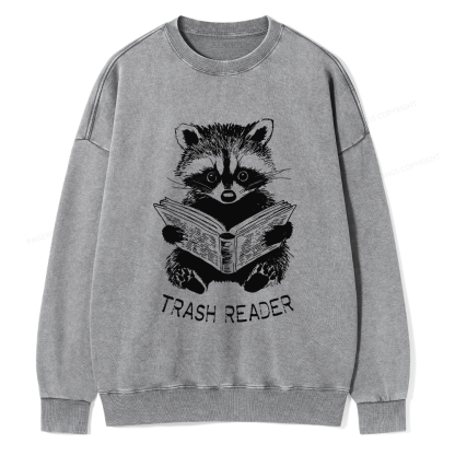 Pagewings Raccoon Reading Trash Reader Unisex Washed Sweatshirt