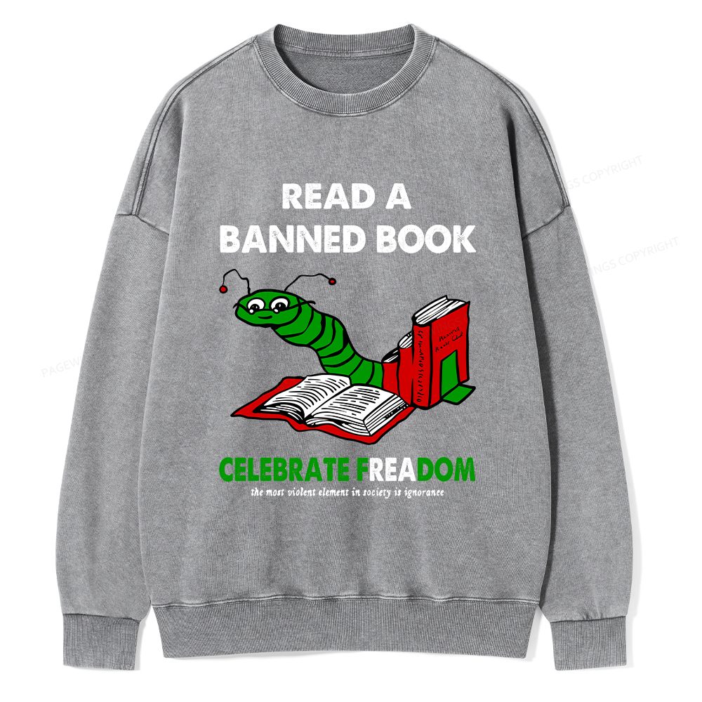 Pagewings Read A Banned Book Unisex Washed Sweatshirt