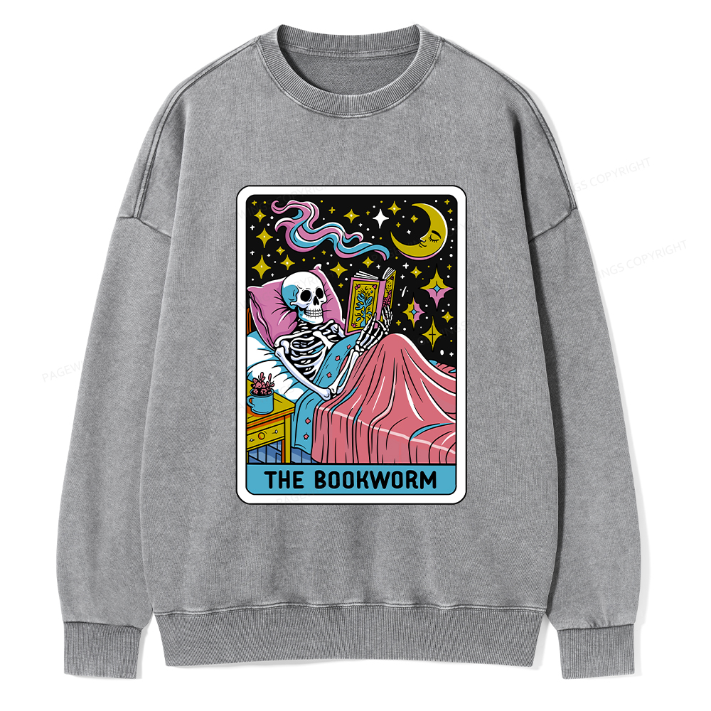 Pagewings The Bookworm Tarot Card Unisex Washed Sweatshirt