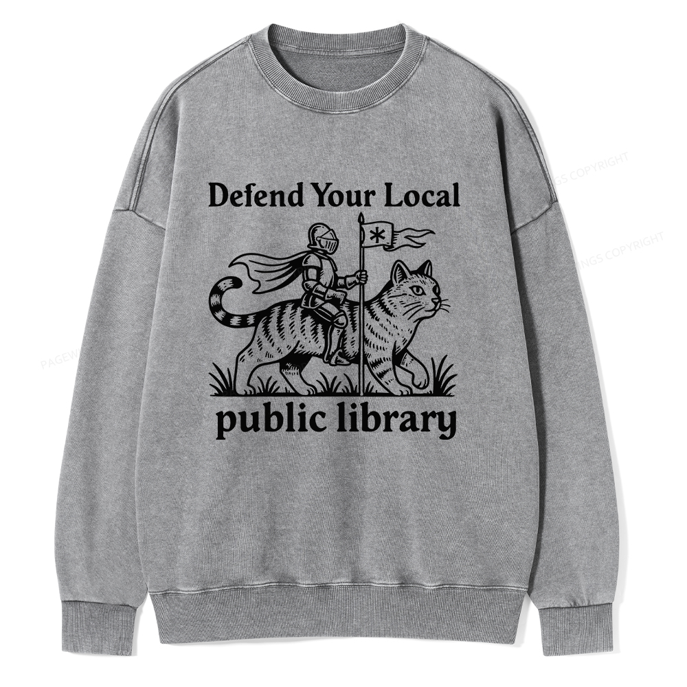 Pagewings Defend Your Local Public Library Unisex Washed Sweatshirt