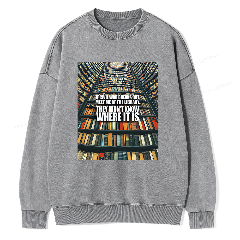 Pagewings Meet Me At The Library Unisex Washed Sweatshirt
