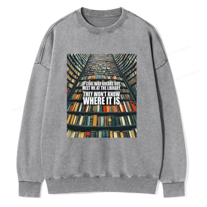 Pagewings Meet Me At The Library Unisex Washed Sweatshirt