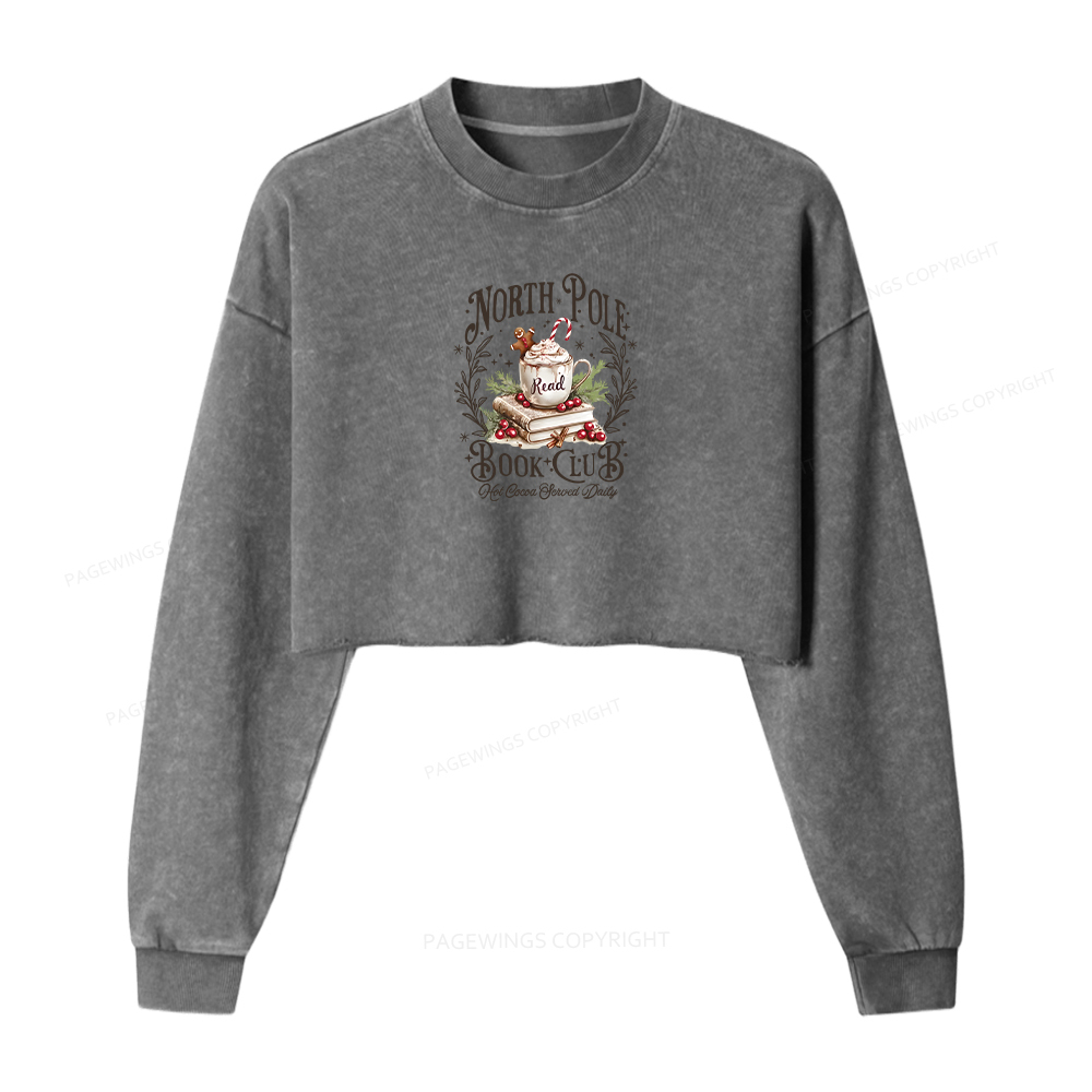 Pagewings Funny North Pole Book Club Women Washed Crop Sweatshirt