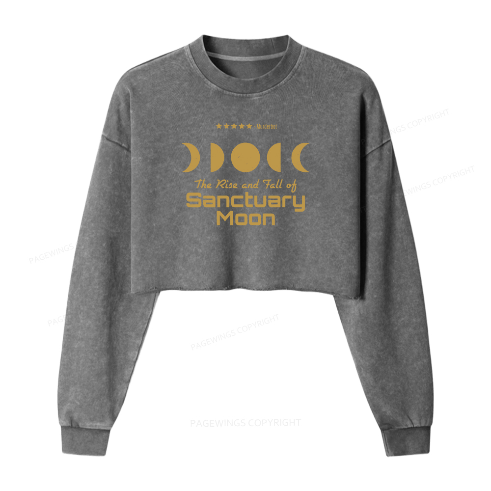 Pagewings The Rise And Fall Of Sanctuary Moon Women Washed Crop Sweatshirt