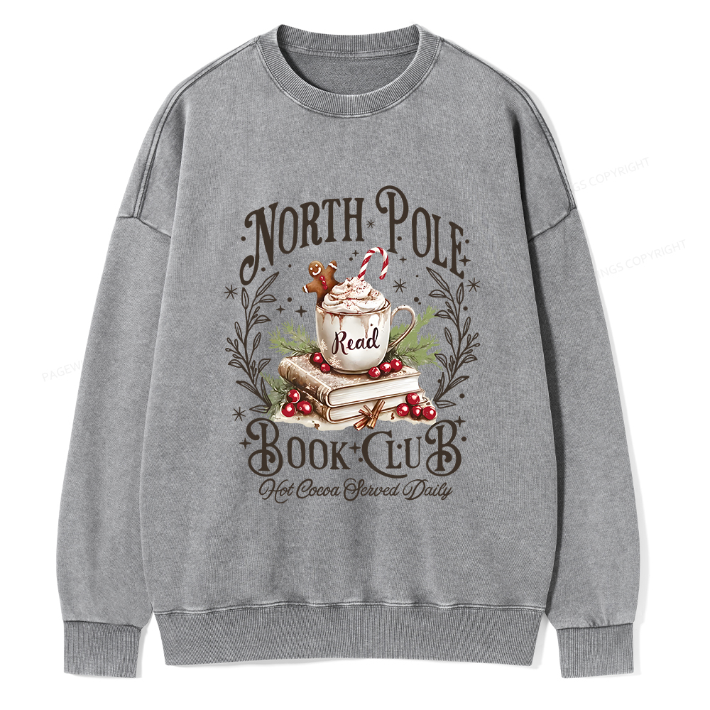 Pagewings Funny North Pole Book Club Unisex Washed Sweatshirt