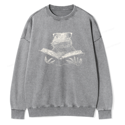 Pagewings Bearded Dragon Reading Unisex Washed Sweatshirt