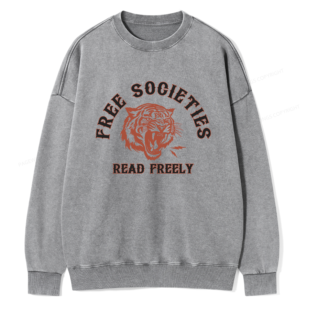 Pagewings Free Societies Read Freely Unisex Washed Sweatshirt