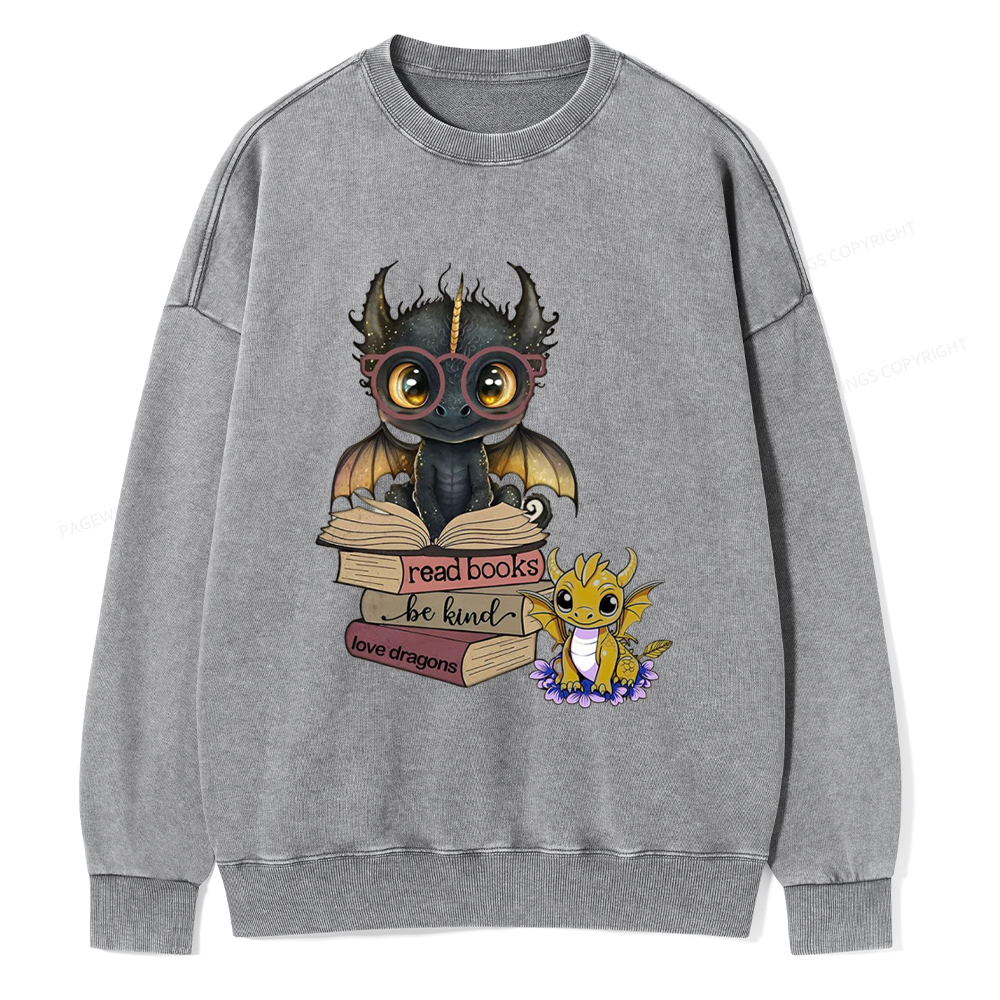 Pagewings Cute Tairn And Andarna Fourth Wing Unisex Washed Sweatshirt