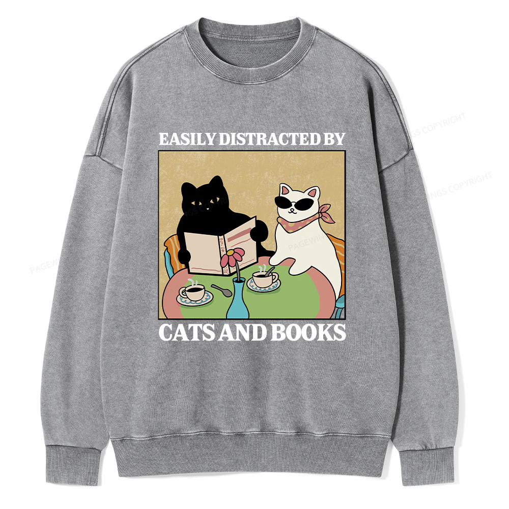 Pagewings Cats And Books Unisex Washed Sweatshirt