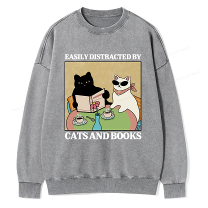 Pagewings Cats And Books Unisex Washed Sweatshirt