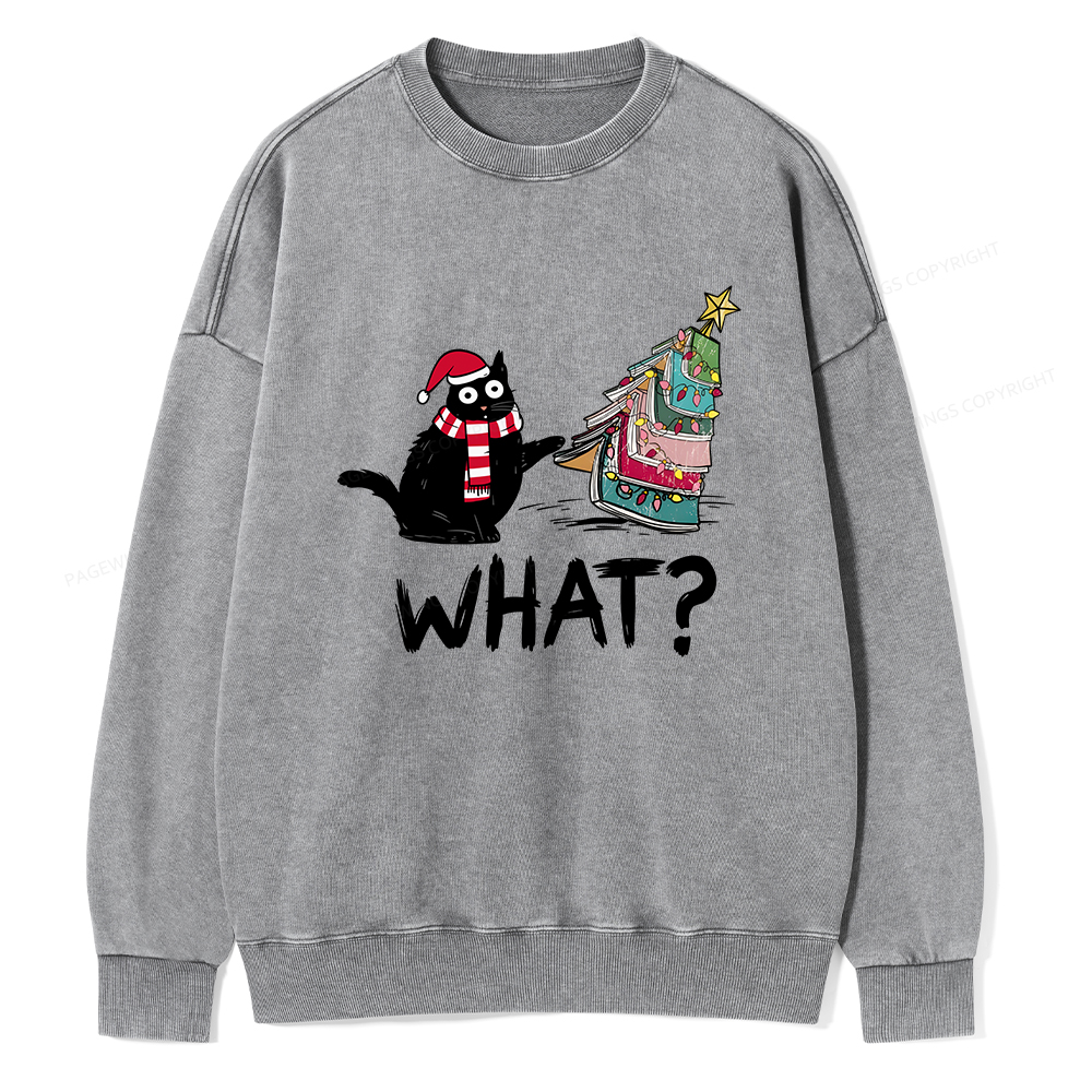 Pagewings Funny Cat Christmas Unisex Washed Sweatshirt